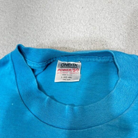 Vintage Oneita Shirt Mens Large Blue Dream Catcher Tribal Single Stitch USA Made - Picture 8 of 16